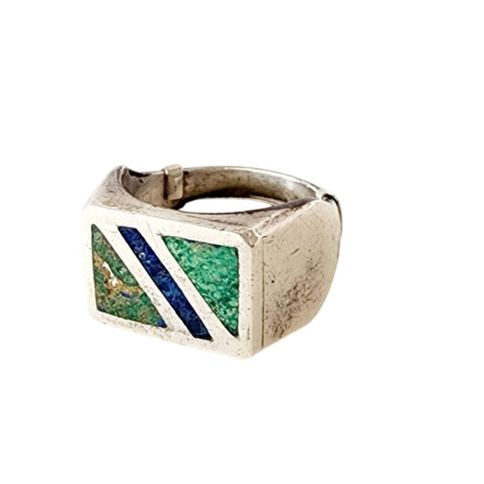 Vintage Mens Ring Inlaid Turquoise Lapis Lazuli Stamped SMM 925 Mexico Size 10.25