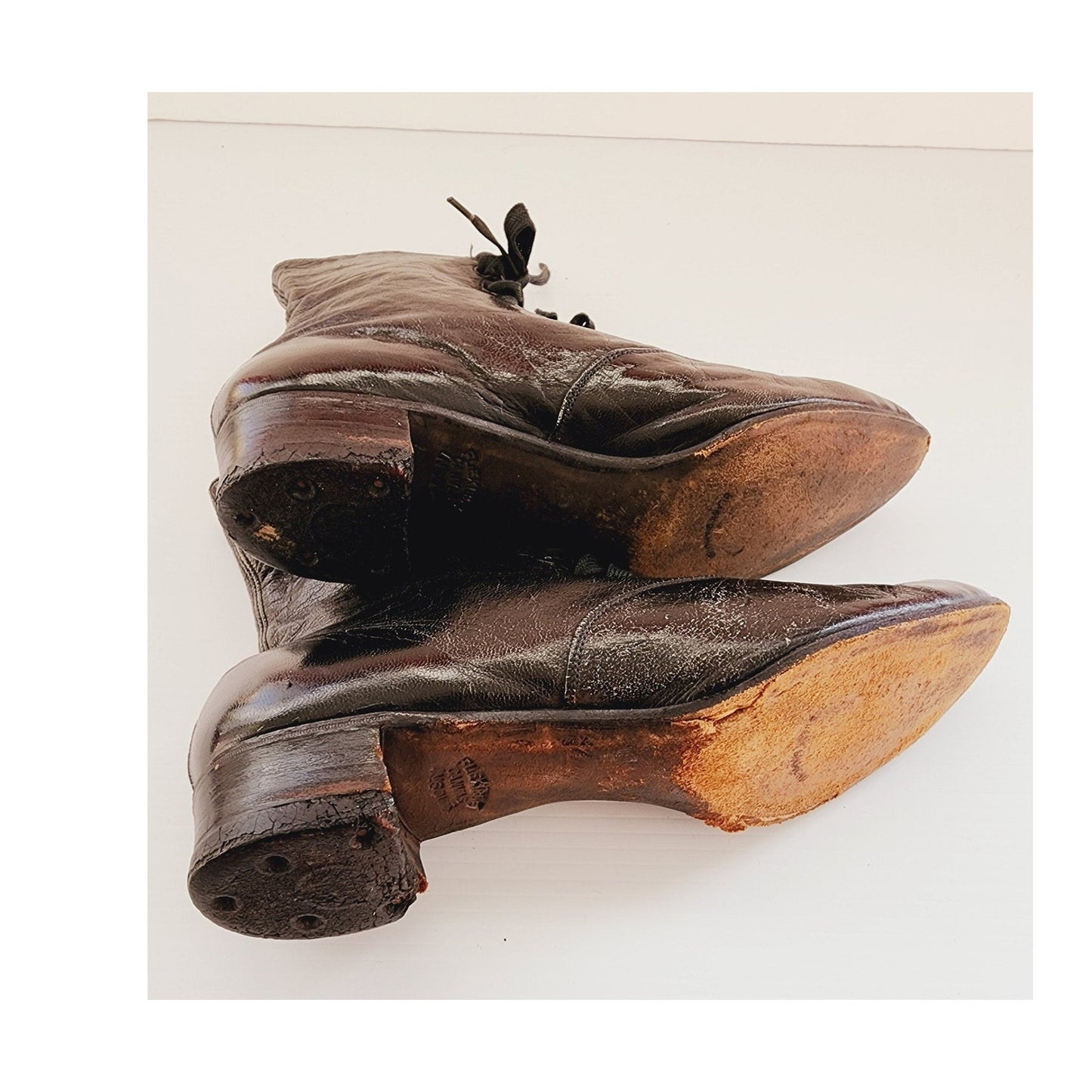 Antique Lace Up Ankle Boots Black Leather Edwardian / 6.5