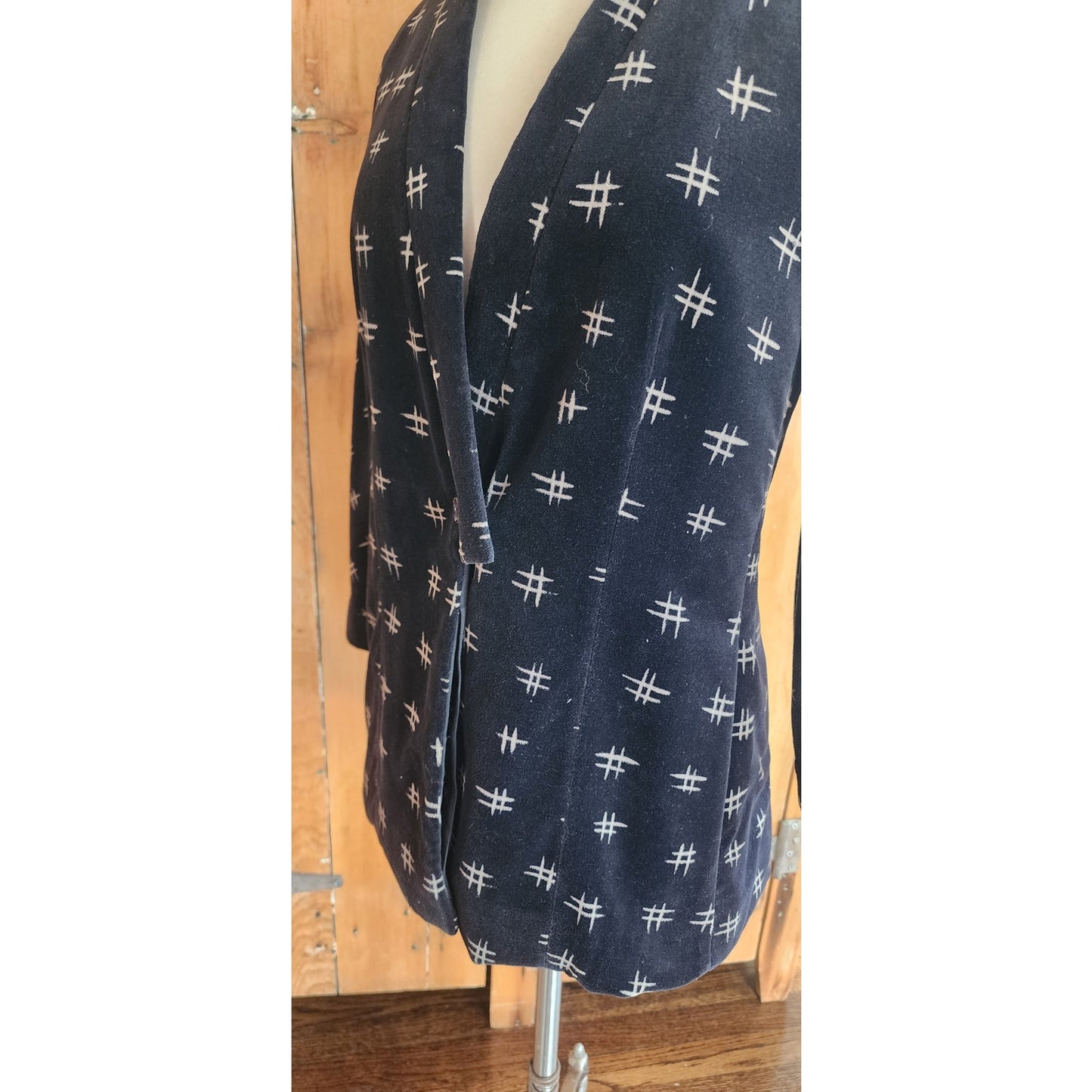 Vintage 80s Armani Blazer Womens Black Velvet Jacket w/ Cream Print / S