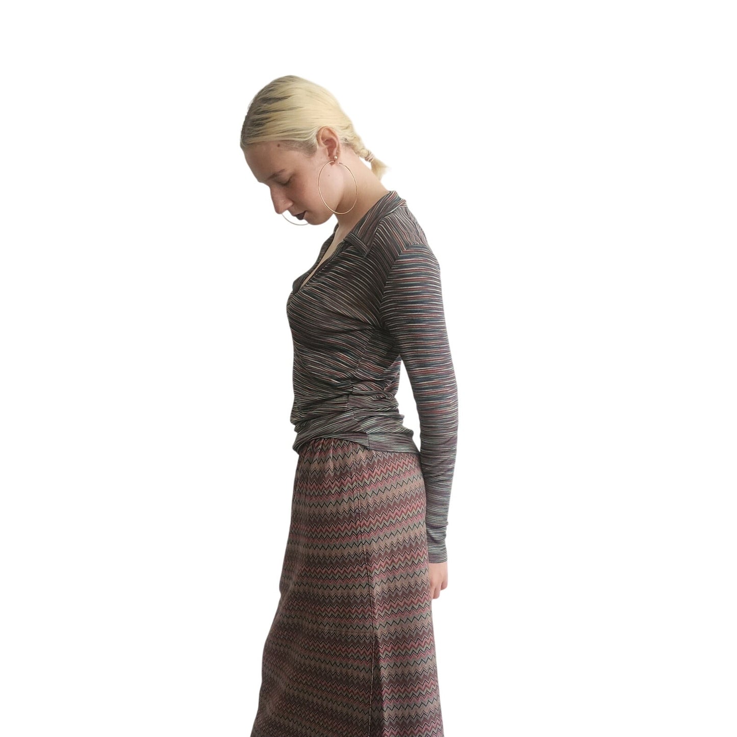Vintage 1970s Missoni Knit 2 Piece Tunic + Skirt Set Striped Zigzag Suit I Magnin / Medium