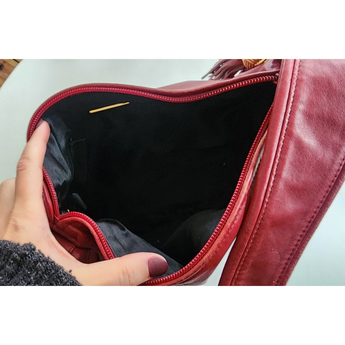 80s Red Leather Shoulder Bag Anne Klein Gold Tassel