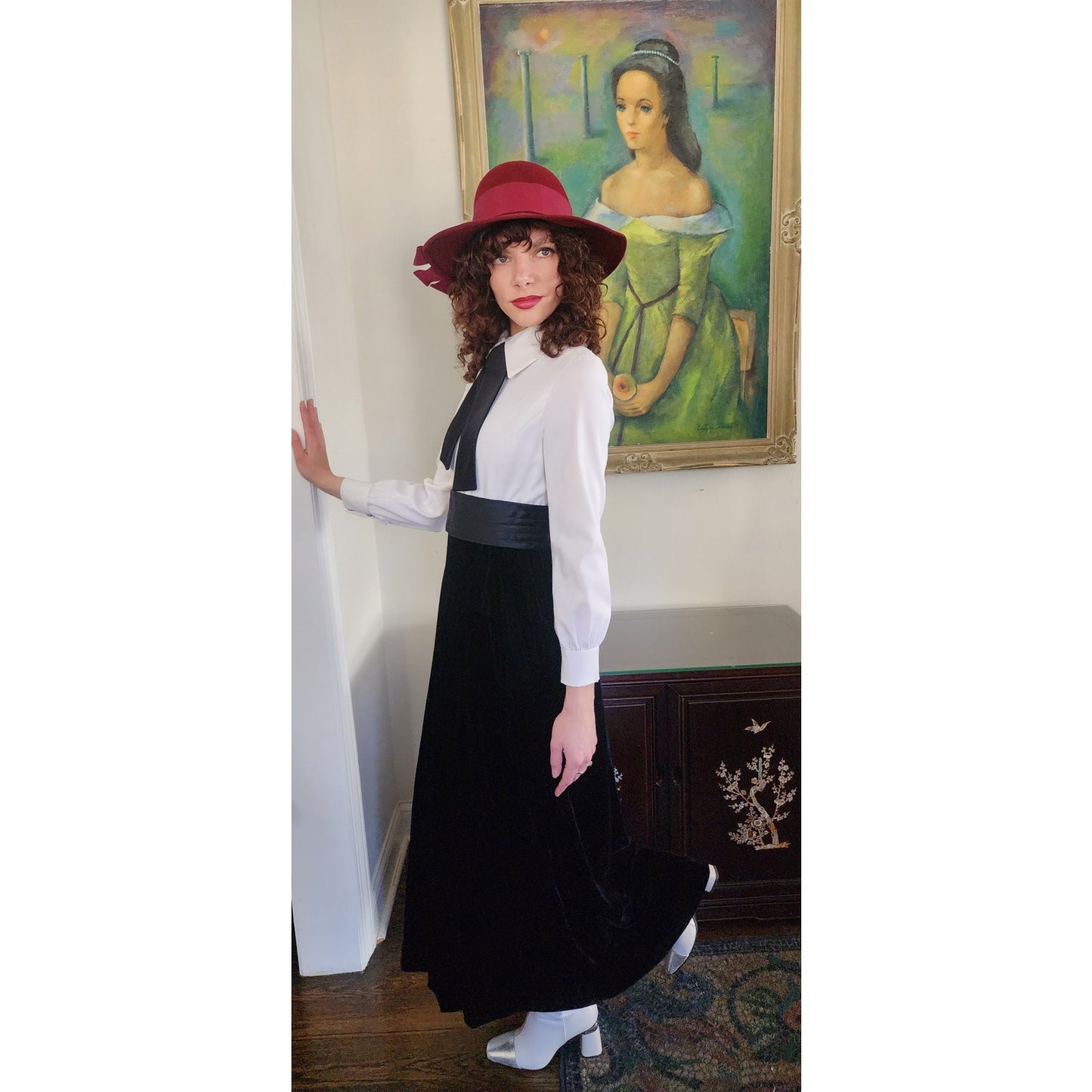 Vintage 70s Tuxedo Style Maxi Dress + Jacket Set Black Velvet Joseph Stein Muriel Reade