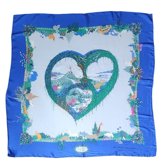 Vintage Silk Scarf Heart Unicorn Bestiaire d'Amour Animal Print Anne Marie Laponche