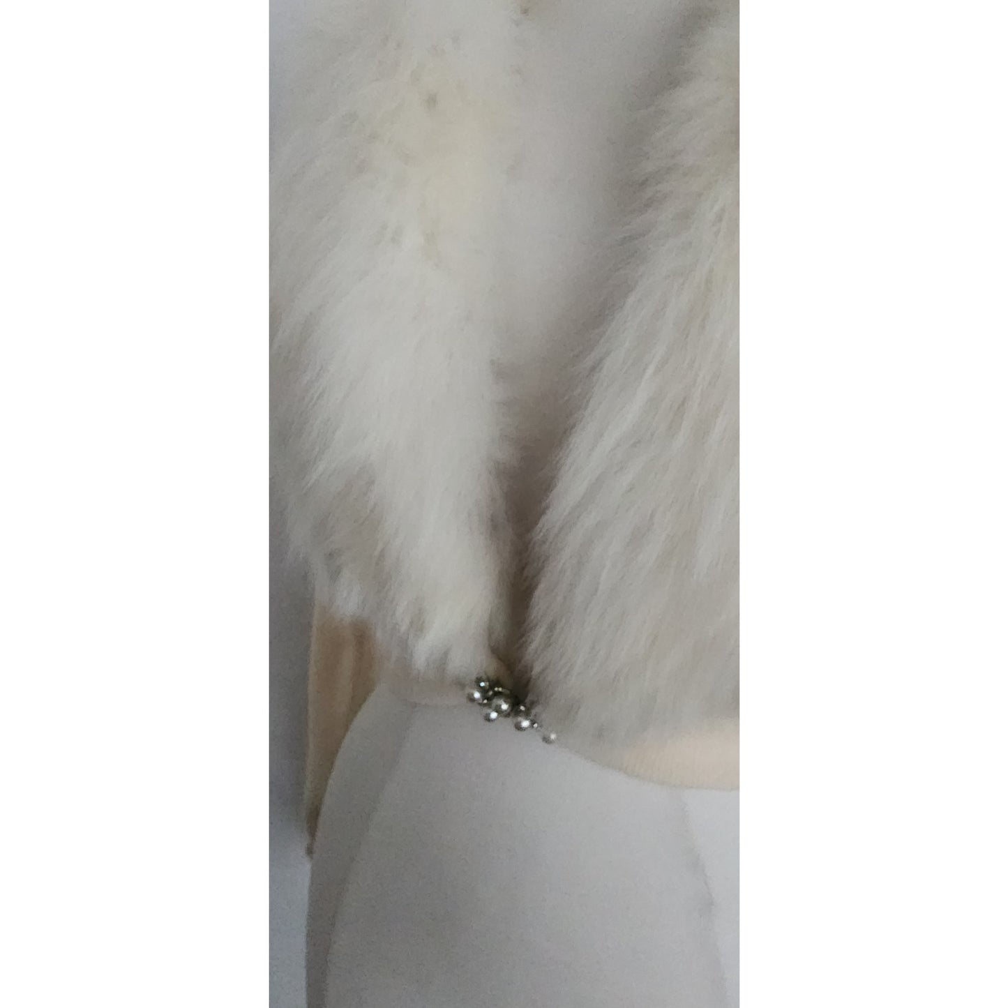 Vintage 1950s Cream Wool Cardigan White Fox Fur Collar Joseph Horne