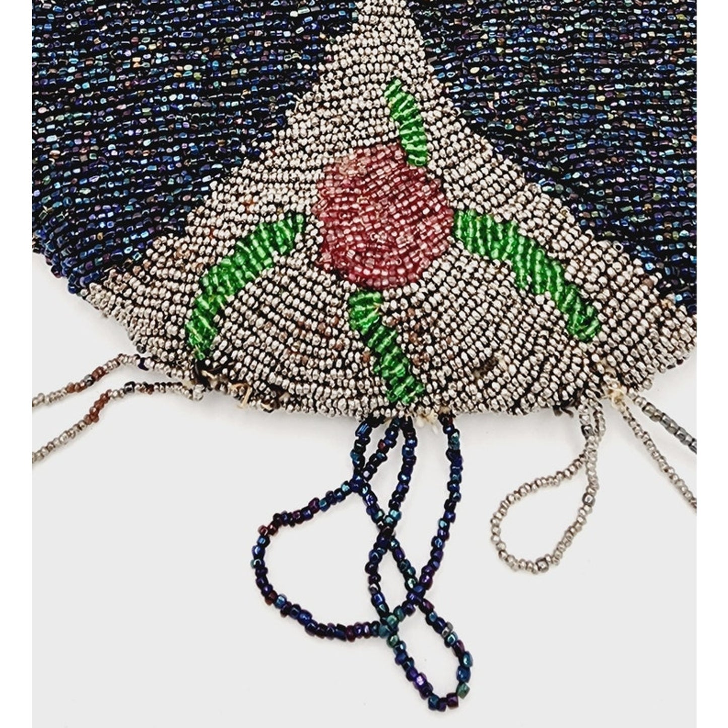 Vintage 1920s Beaded Bag Blue Silver Flapper Purse Martini Glass Design