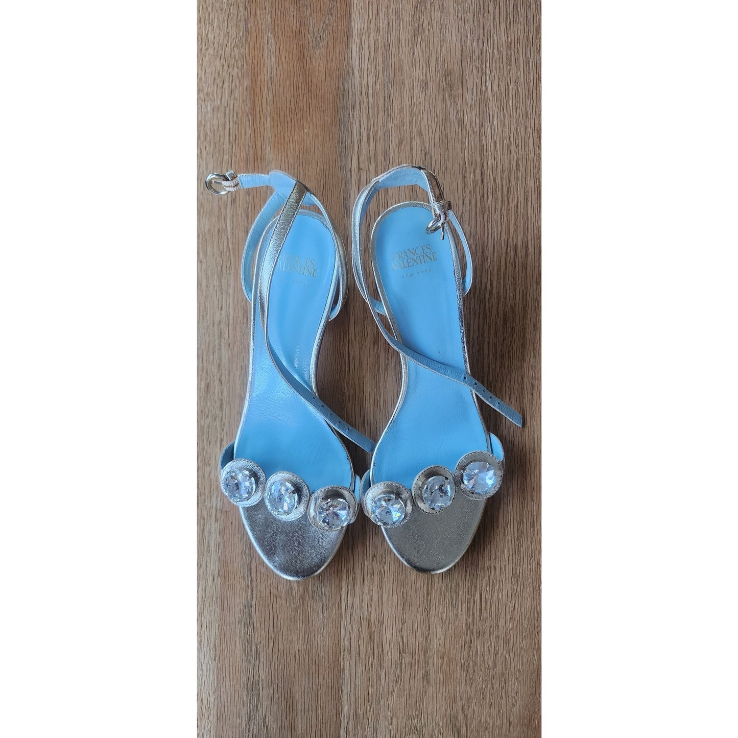 Frances Valentine BEATRIX Sandals Shoes Mary Janes Silver Rhinestone 5 1/2