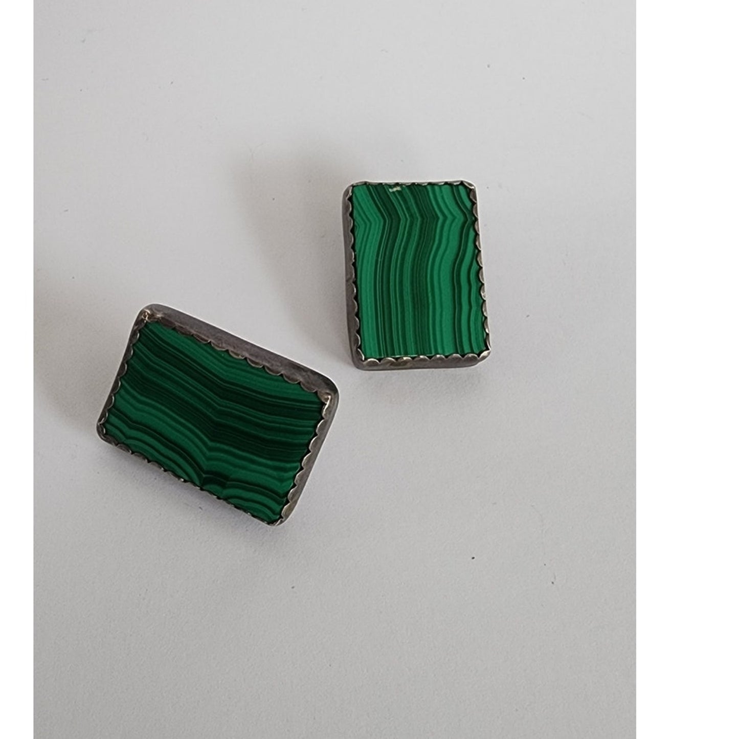 Vintage 90s Malachite Earrings Clips Sterling Silver Stamped CB