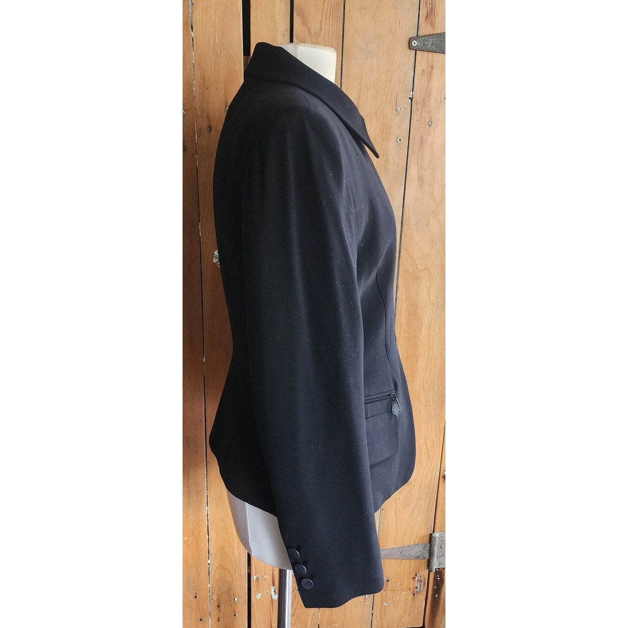Vintage Hermes Blazer Black Wool Three Button Closure / M