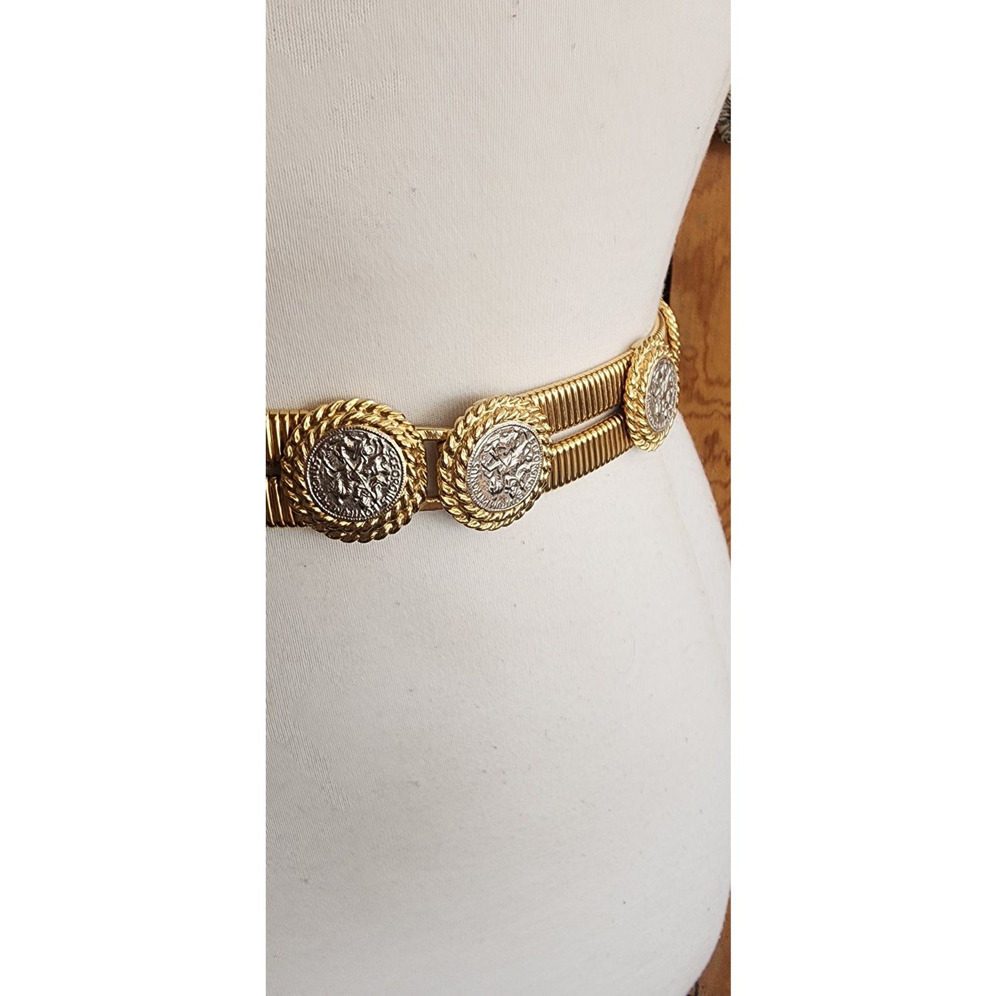 Vintage Metallic Coin Belt Elastic Gold Waistband