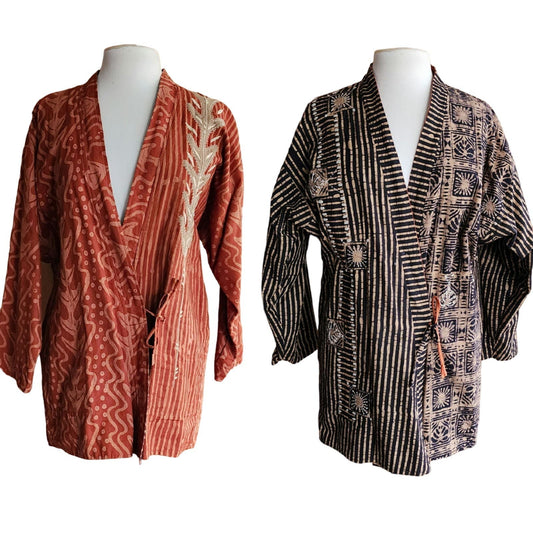 Vintage Japanese Jacket Reversible Batik Pattern Happi Hanten