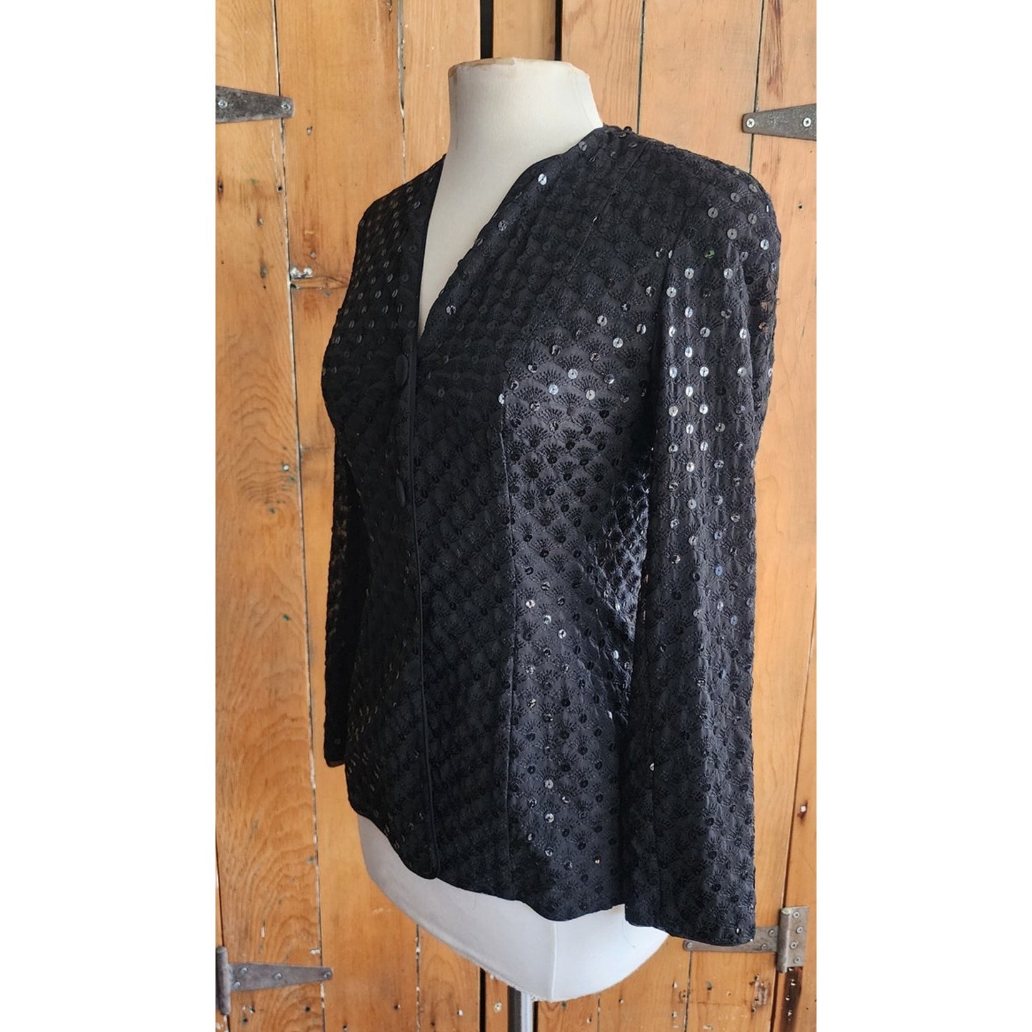 Vintage 90s Armani Fitted Sequined Blazer Black / S-M