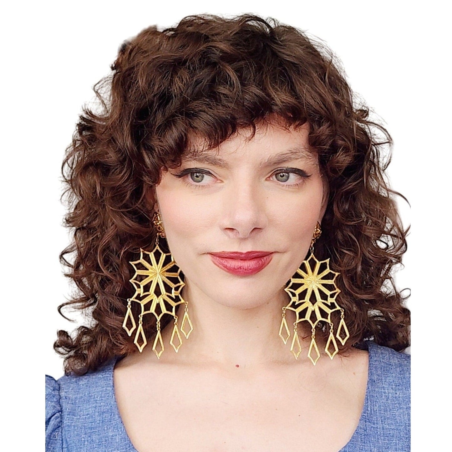 Vintage 1980s Oversized Earrings Gold Snowflake Starbursts