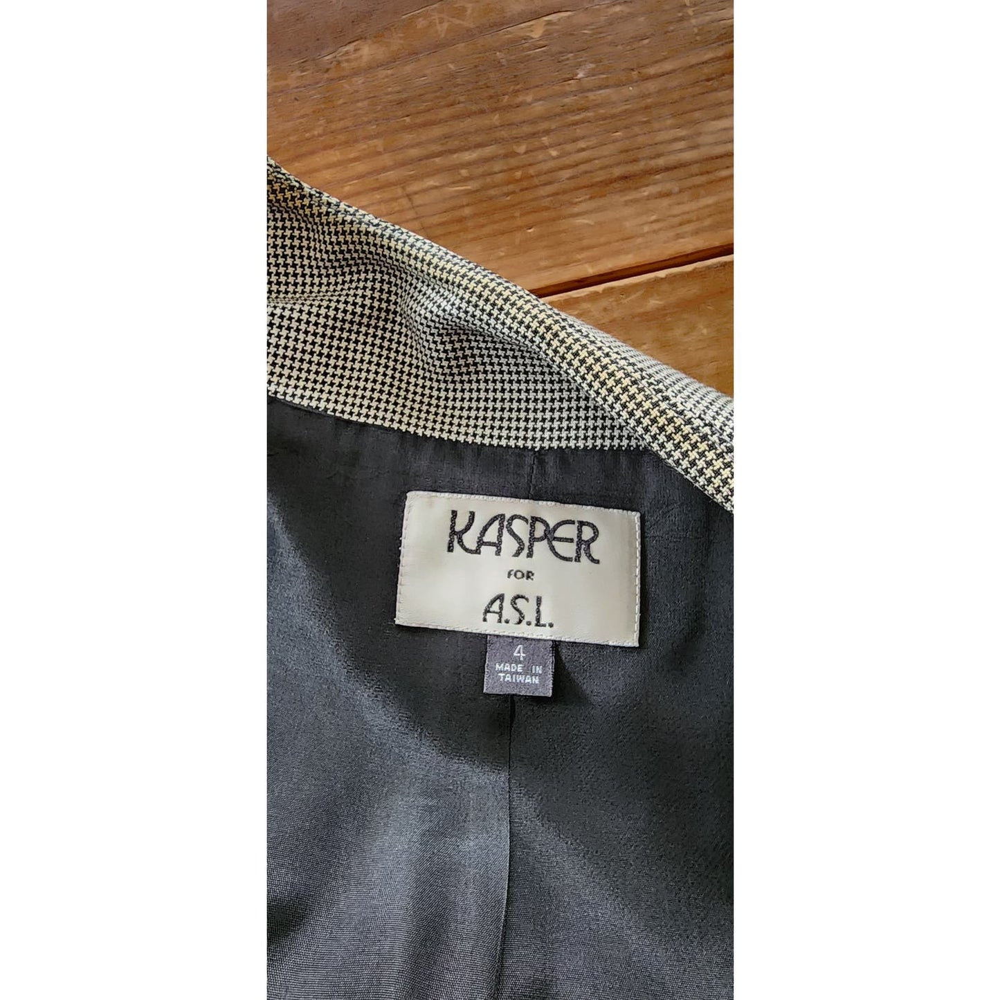 Vintage 80s Houndstooth Blazer Black White Kasper