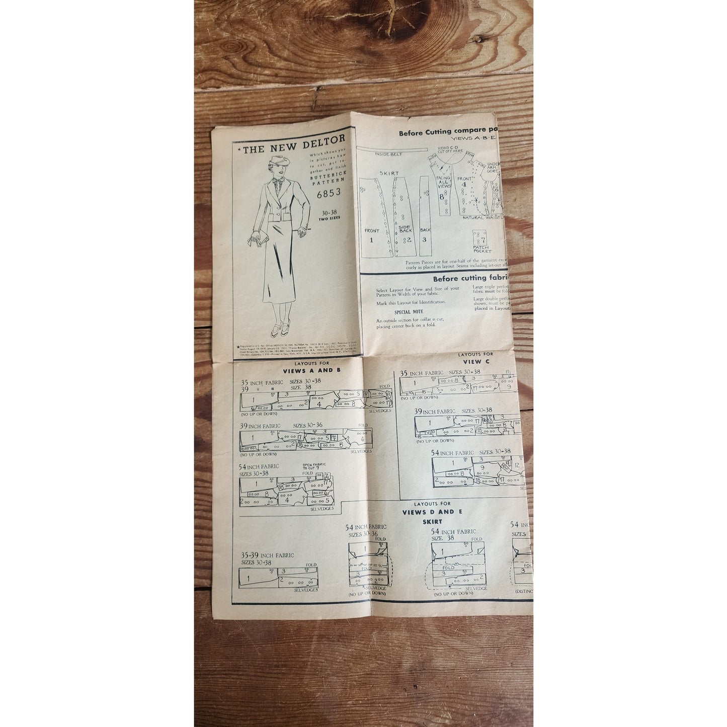 Vintage 30s Sewing Pattern: Two-Piece Suit Butterick 6853