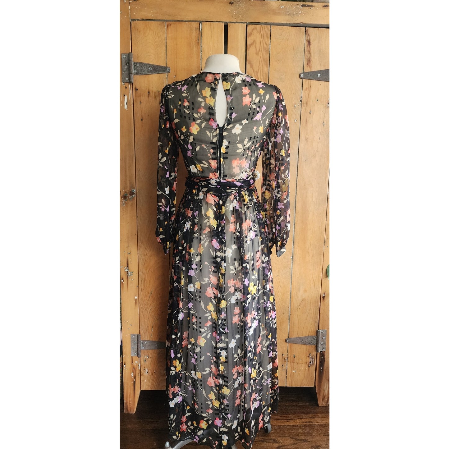Vintage 70s Silkprint Dress Dark Florals Belted
