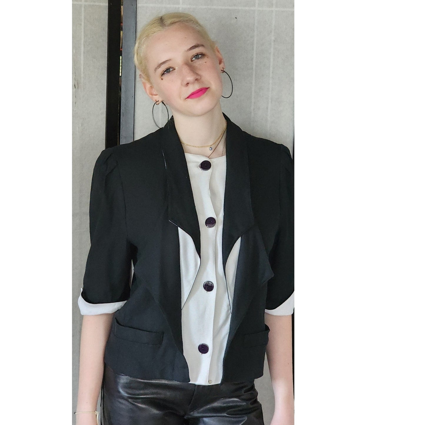 Vintage 80s Louis Feraud Blazer Black White Faux Tuxedo Style