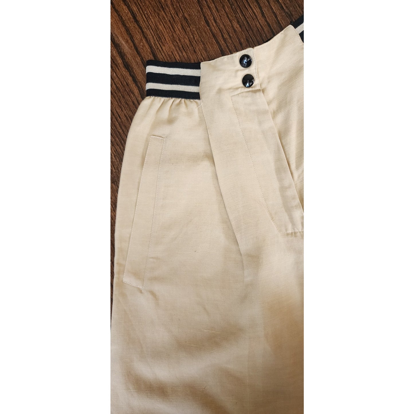 Vintage 80s Claude Montana Shorts Beige Black Linen Blend