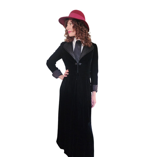 Vintage 70s Tuxedo Style Maxi Dress + Jacket Set Black Velvet Joseph Stein Muriel Reade