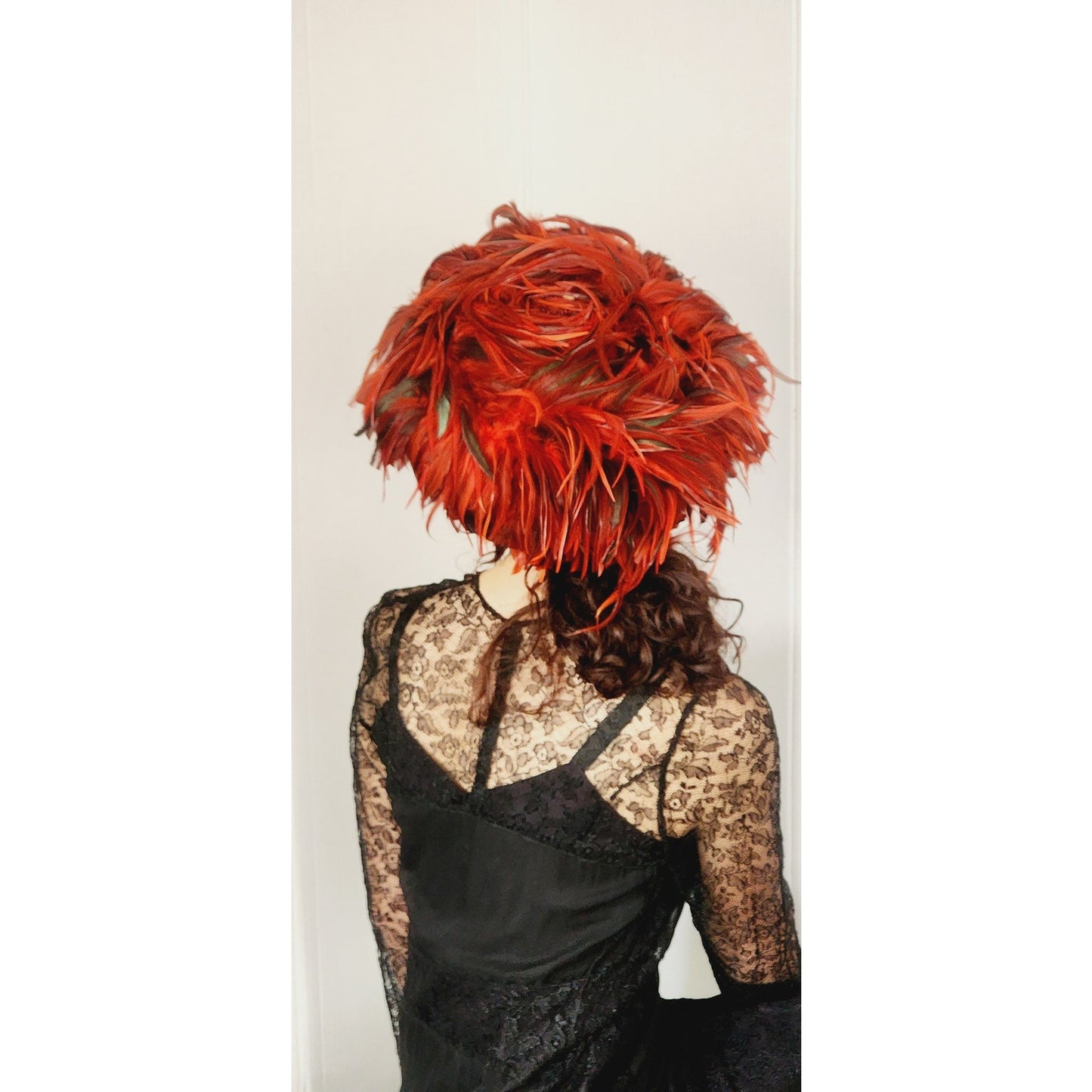 Vintage Red Feather Hat Oversized Avant Garde by Kokin