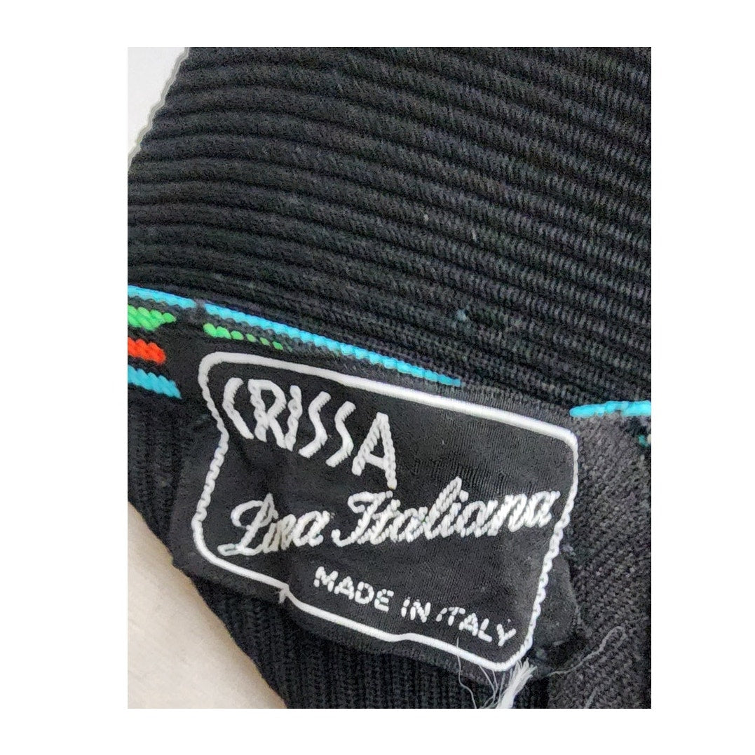 Vintage 70s Boho Maxi Dress Black Knit Top Cream Windowpane Skirt Floral Crissa Italy