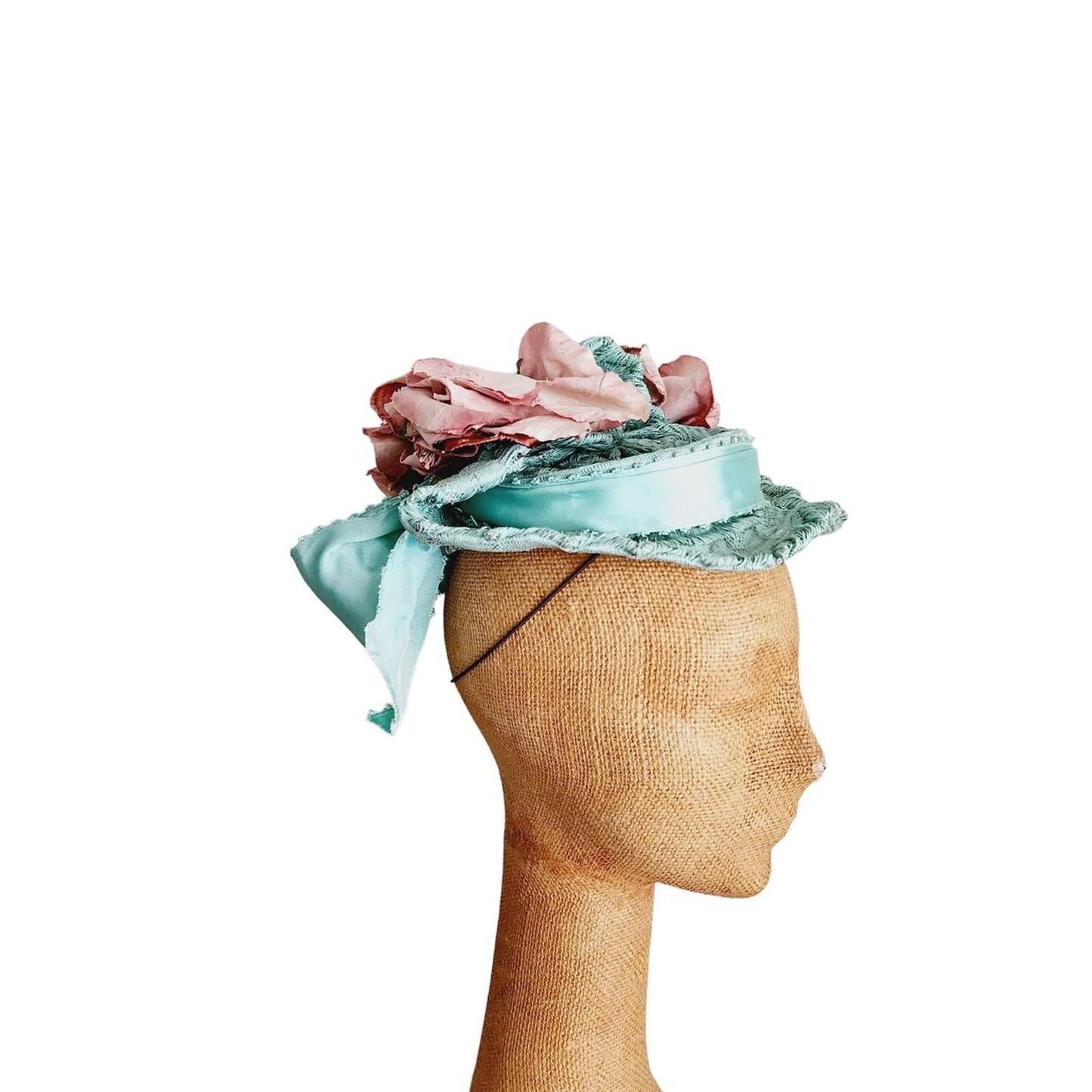 Vintage 30s Blue Pink Hat in Straw & Silk by Milgrim