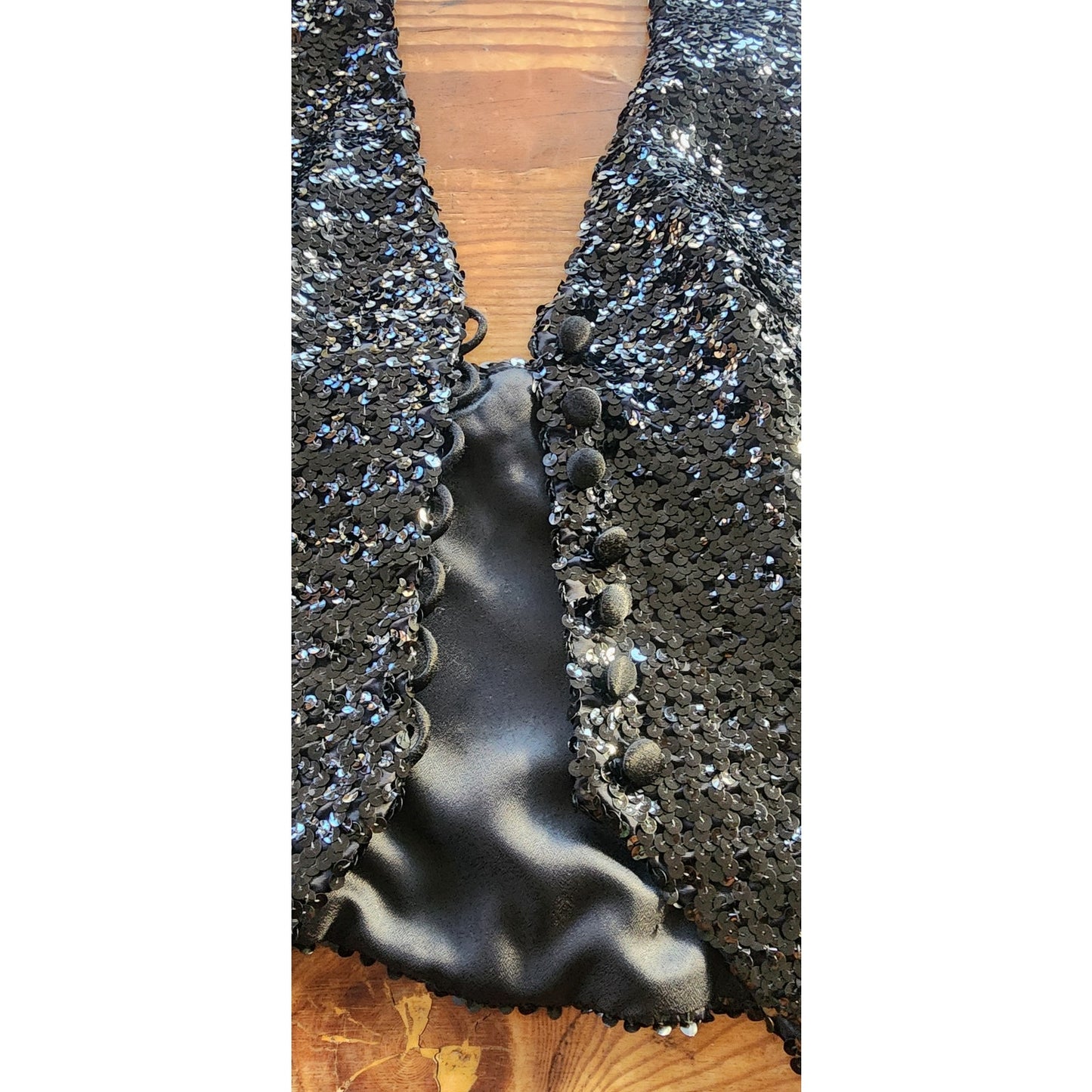 Vintage 70s 80s Halter Top Vest Black Sequins