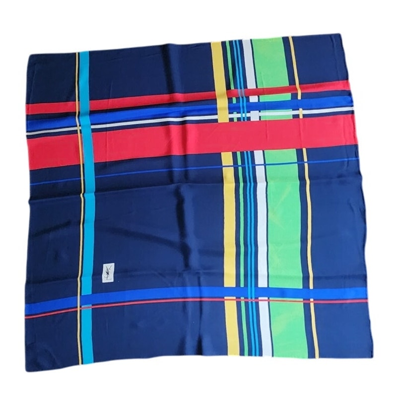 Vintage 70s 80s YSL Silk Scarf Large Square Foulard Yves Saint Laurent Geometric Print