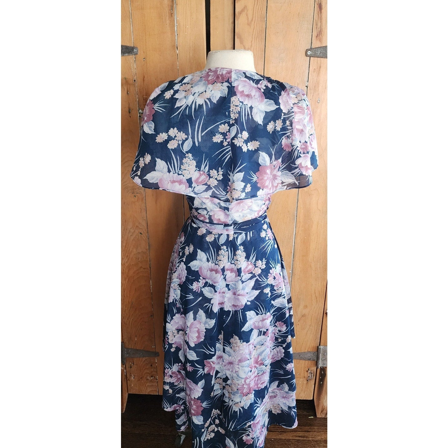 Vintage 70s Wrap Dress Blue Floral Print
