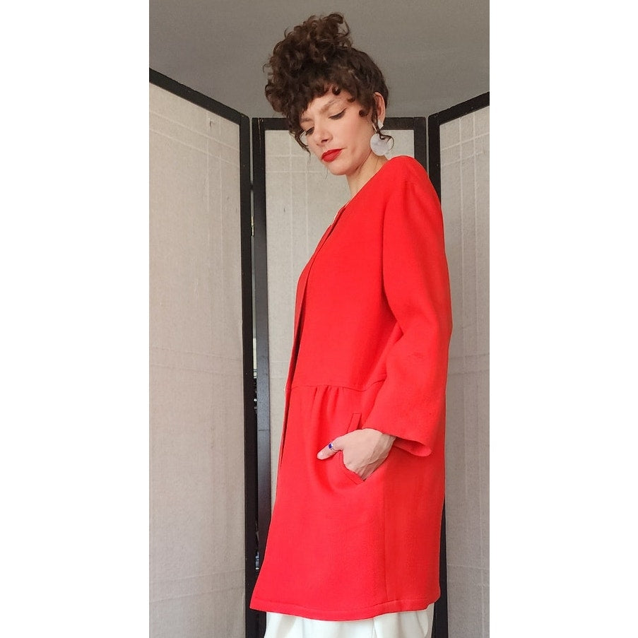 Vintage 80s LANVIN Red Coat Jacket AS IS