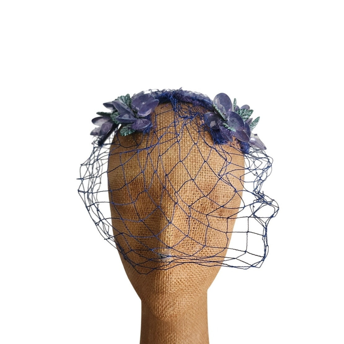 Vintage 50s Bes-Ben Hat Blue Crystal Floral Crown Fascinator w/Veil