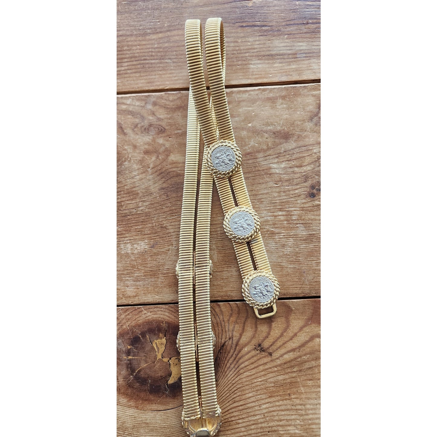 Vintage Metallic Coin Belt Elastic Gold Waistband