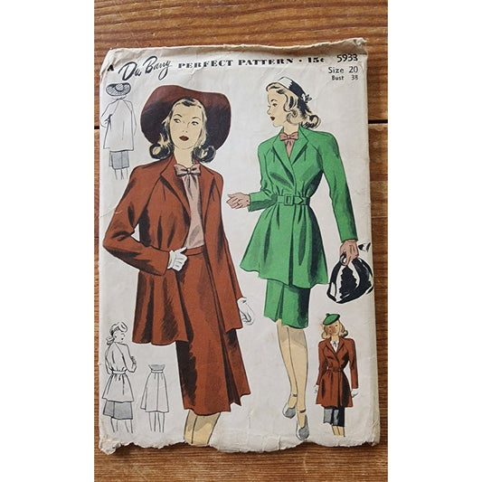 Vintage 40s ORIGINAL Sewing Pattern Coat & Skirt Du Barry 5933 Size 38
