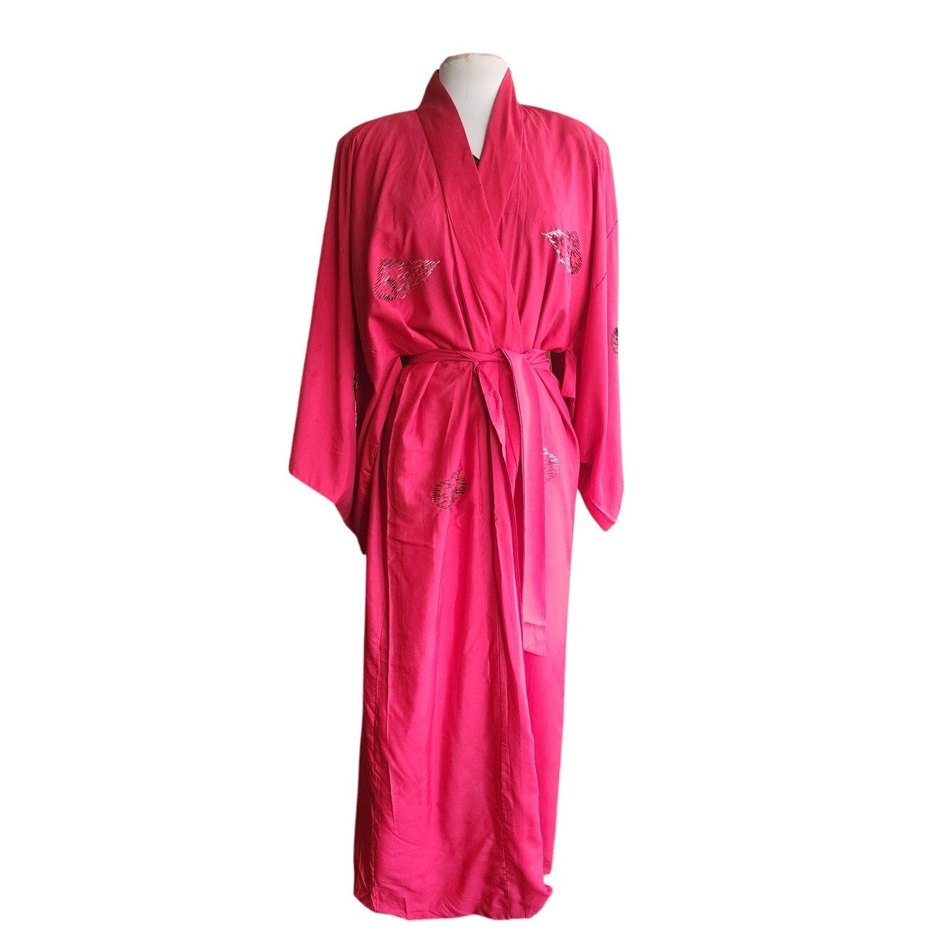 Vintage Japanese Dragon Robe Embroidered Red Silk