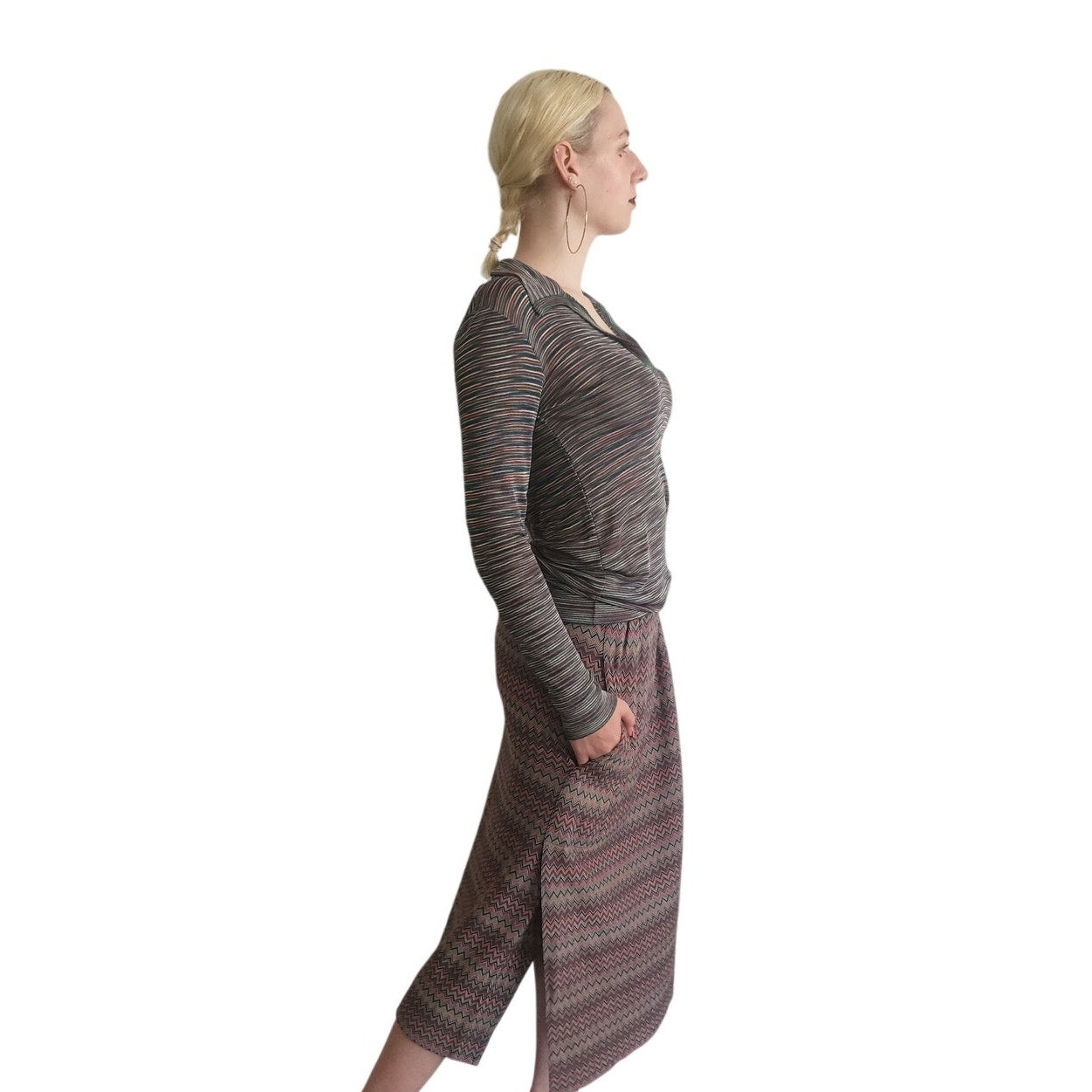 Vintage 1970s Missoni Knit 2 Piece Tunic + Skirt Set Striped Zigzag Suit I Magnin / Medium