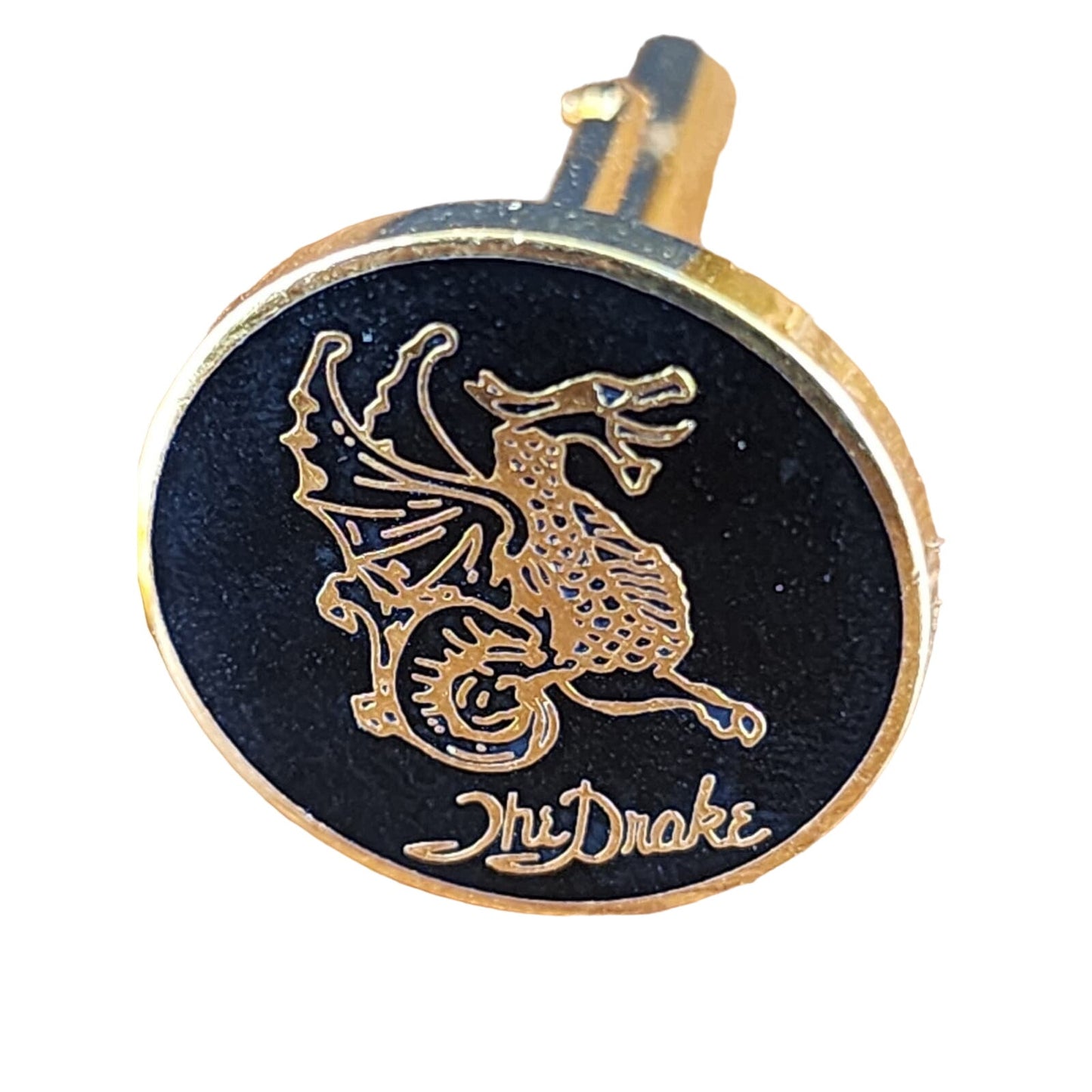 Vintage 50s Cufflinks Black Gold Enamel Dragon The Drake