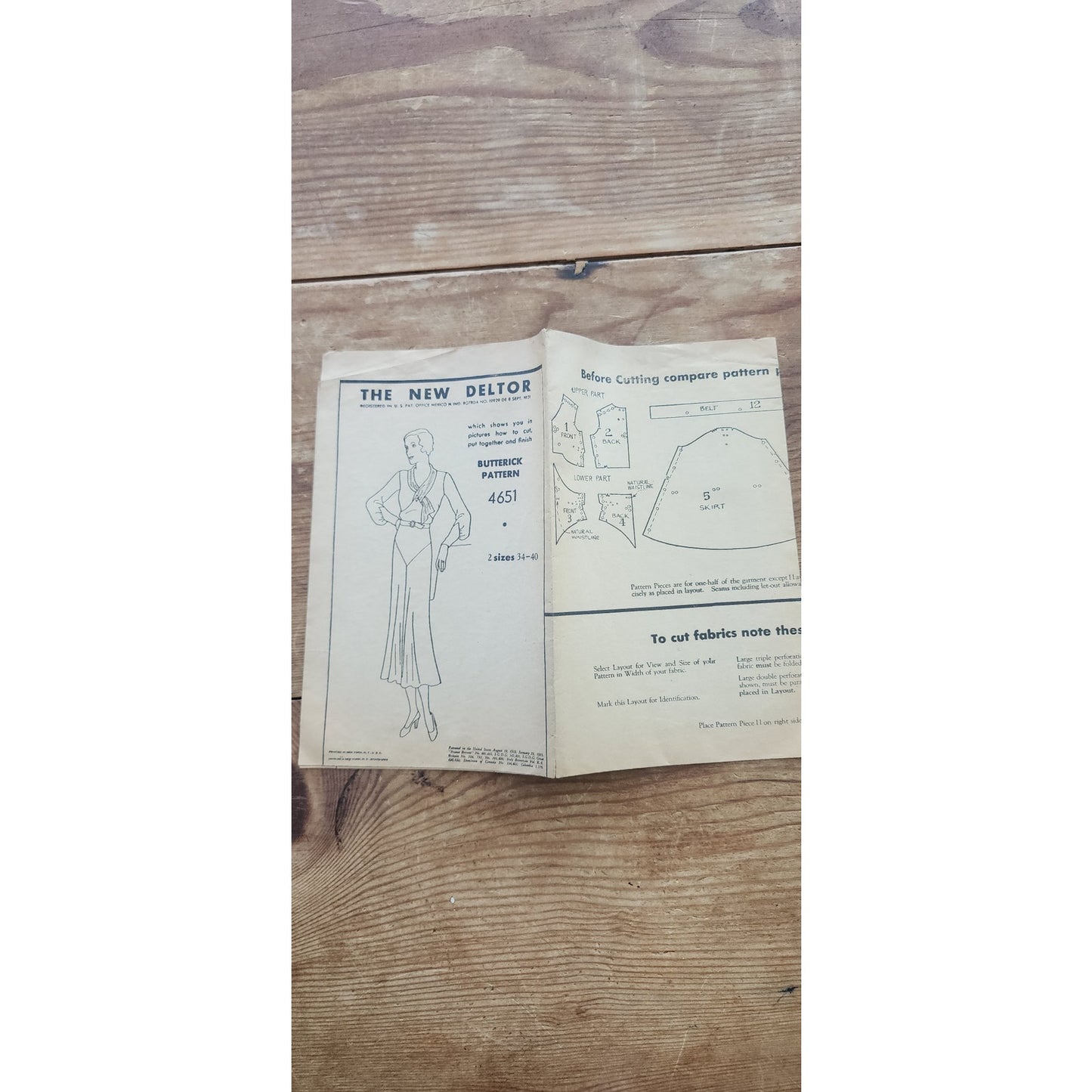 Vintage 30s Dress Sewing Pattern: Butterick 4651 Bust 38 Frock Detachable Collar