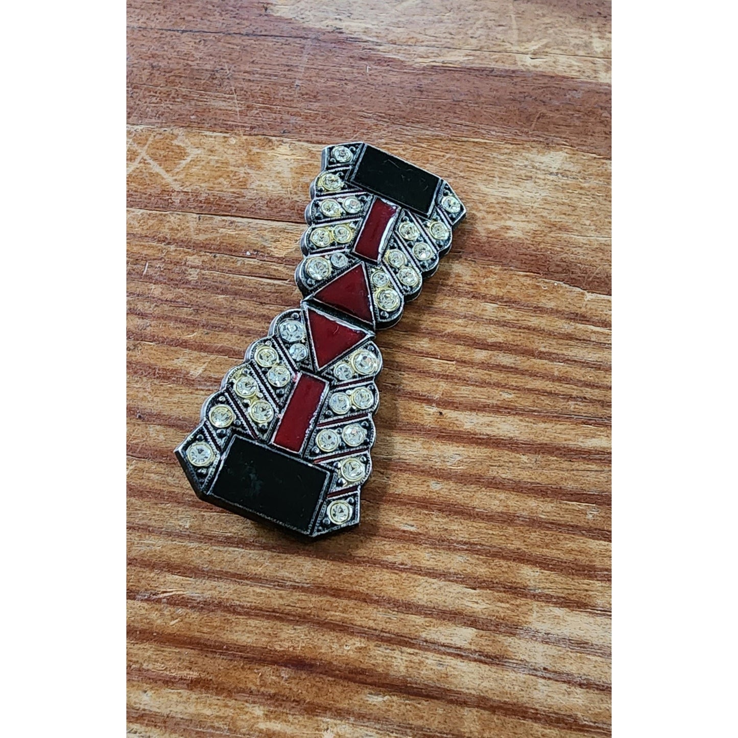 Vintage 30s Brooch Art Deco Bow Tie Pin Enamel & Rhinestone
