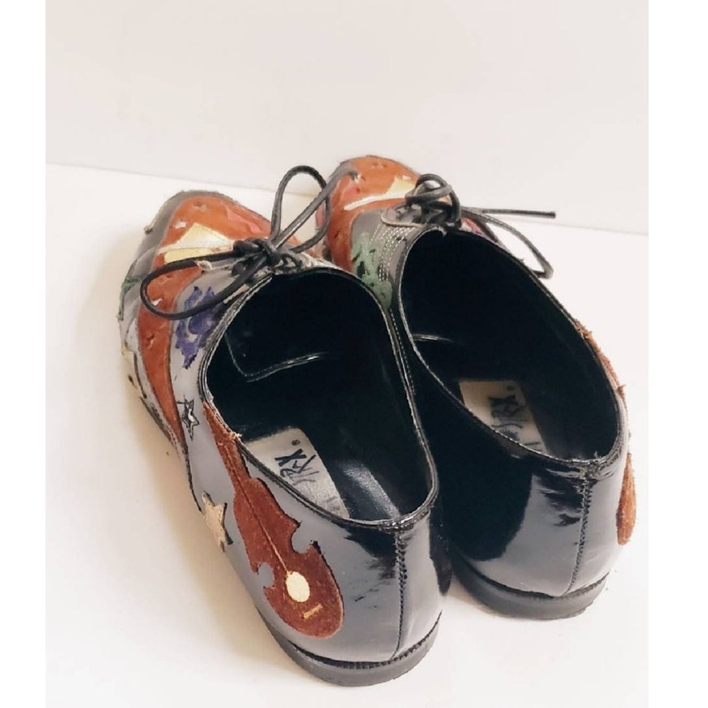 Vintage 90s Lace Up Shoes w/Graphicl Patchwork Music Notes Guitar Hearts Stars Lips Abstrax