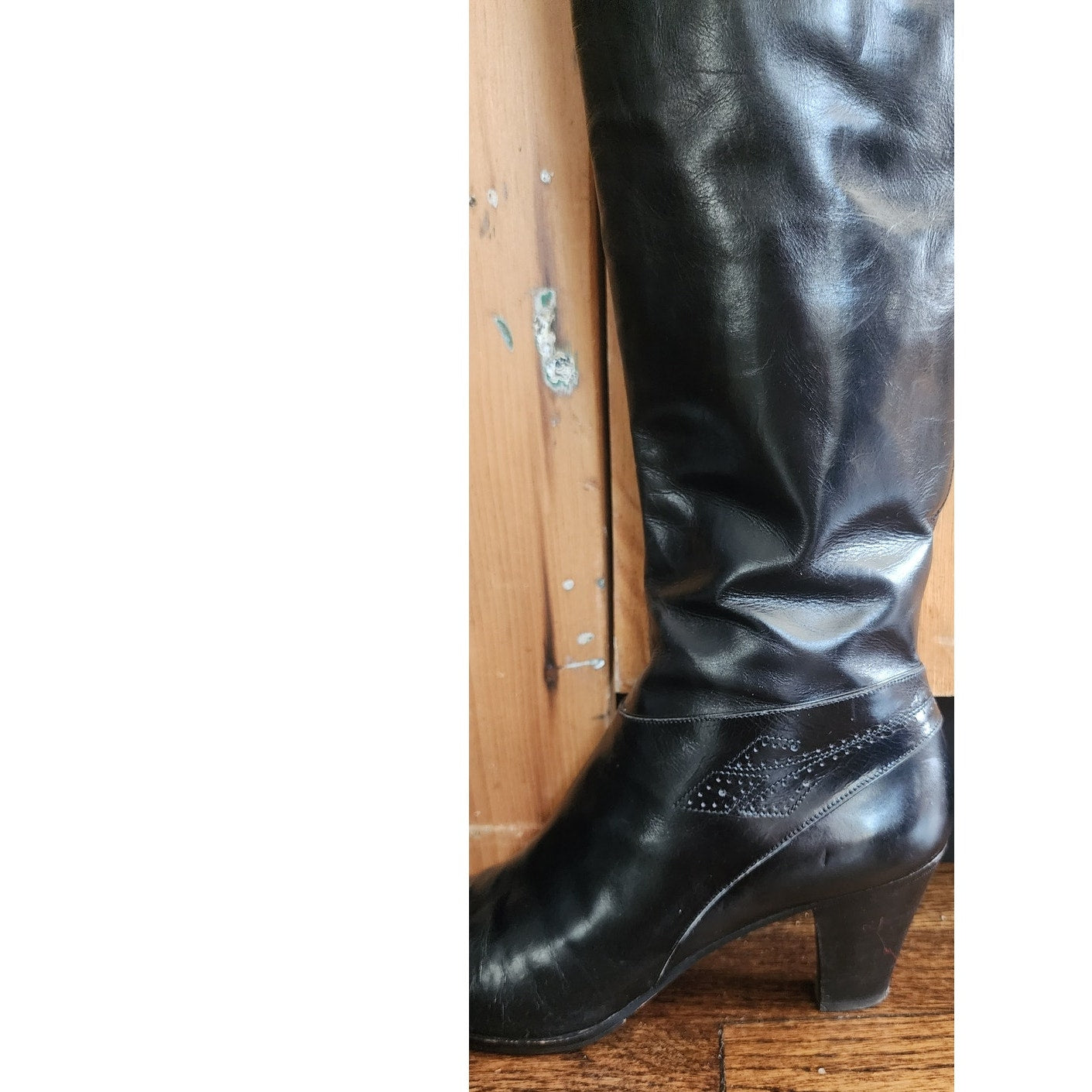 70s Black Leather Boots Knee High Ferragamo Size 7