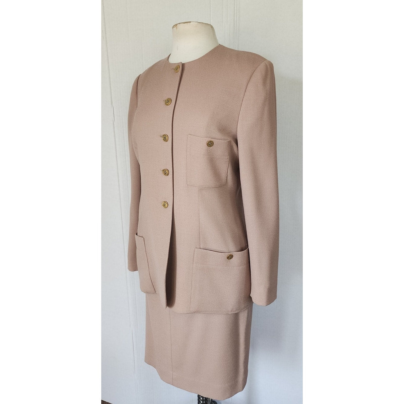 Vintage 90s Sonia Rykiel Skirt Suit Beige Wool / M