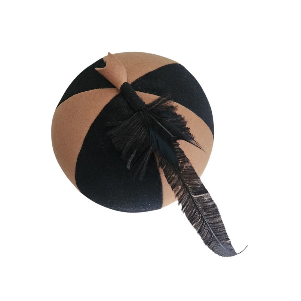 Vintage 60s Mod Bubble Hat Mr John Brown Black Wool felt w/Feather Helmet Style