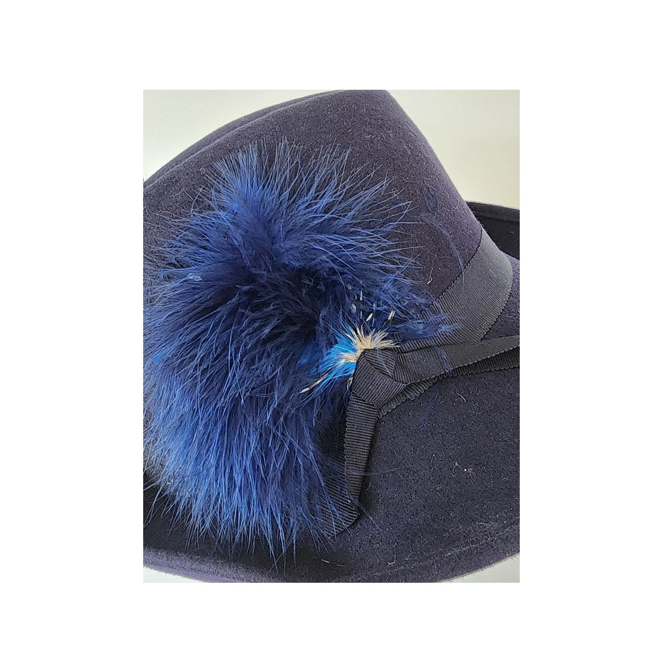 Vintage 1970s Ladies Fedora Blue Wool w/Feather Tally-Ho