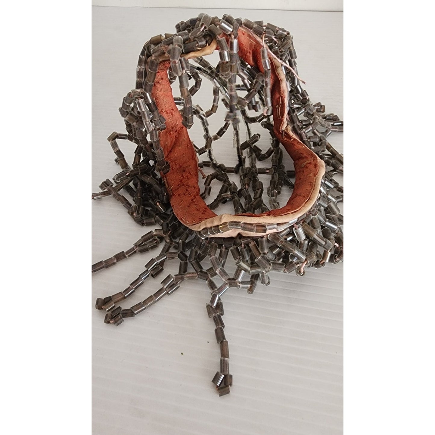 Antique Beaded Headdress Hat Gray Beads One of a Kind Medusa Flapper