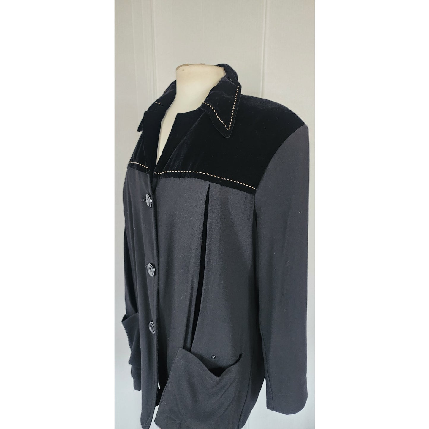 Vintage 40s Style Black Jacket Velvet Blazer 90s Zelda