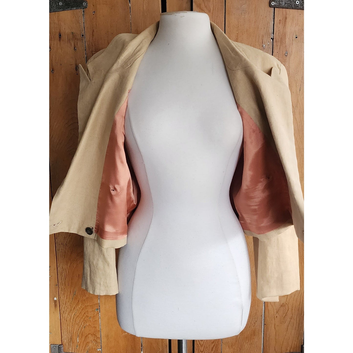 Vintage 80s Beige Linen Blazer Cropped Jacket Marshall Fields