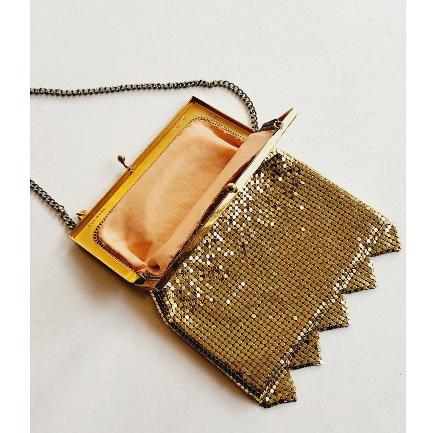 Vintage 1940s Gold Mesh Ha Bag Whiting & Davis Art Deco Frame Purse