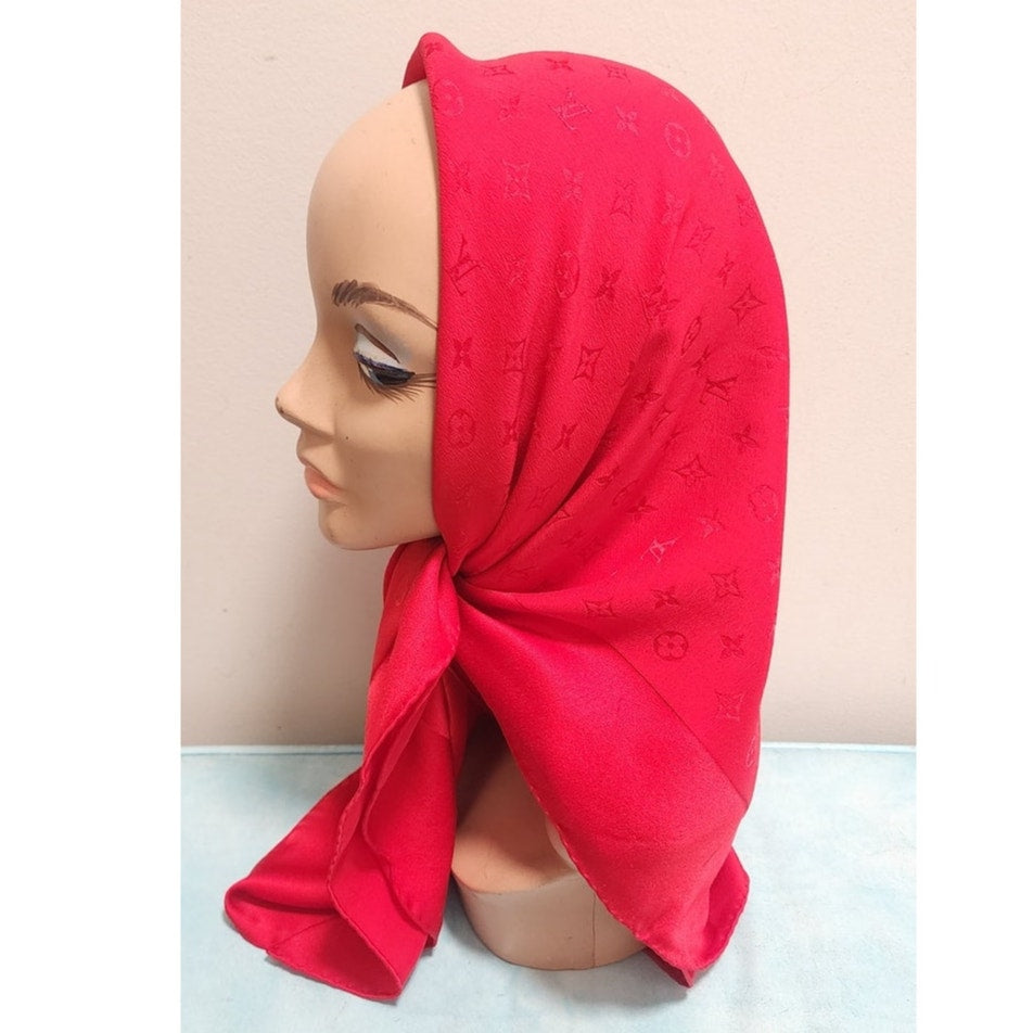 Vintage Louis Vuitton Scarf Red Silk Square w/Monogram Print