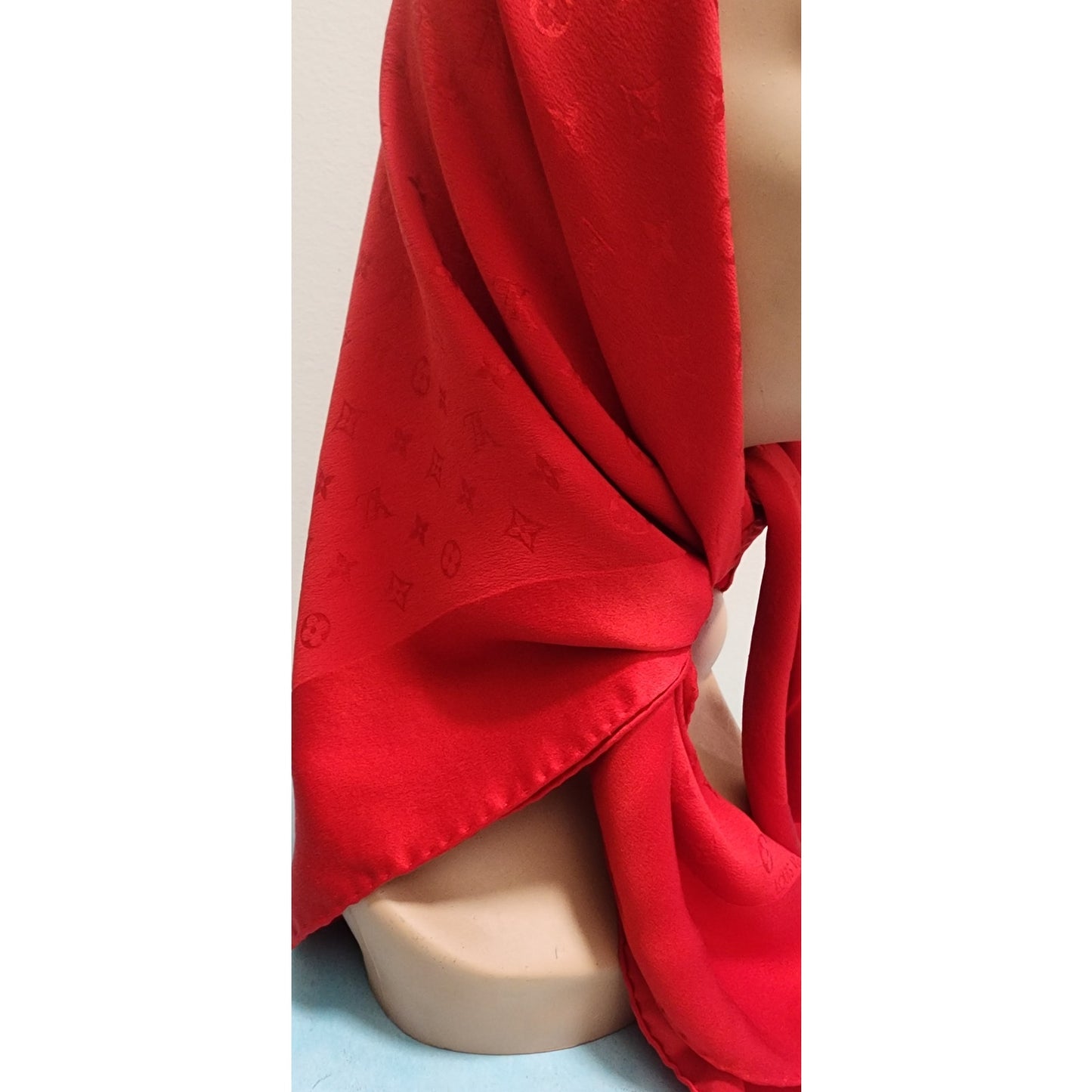 Vintage Louis Vuitton Scarf Red Silk Square w/Monogram Print