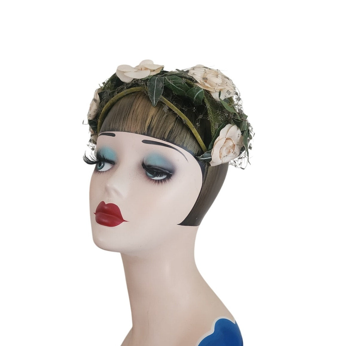 Vintage 50s Flower Hat Green Beige by Paulette Paris