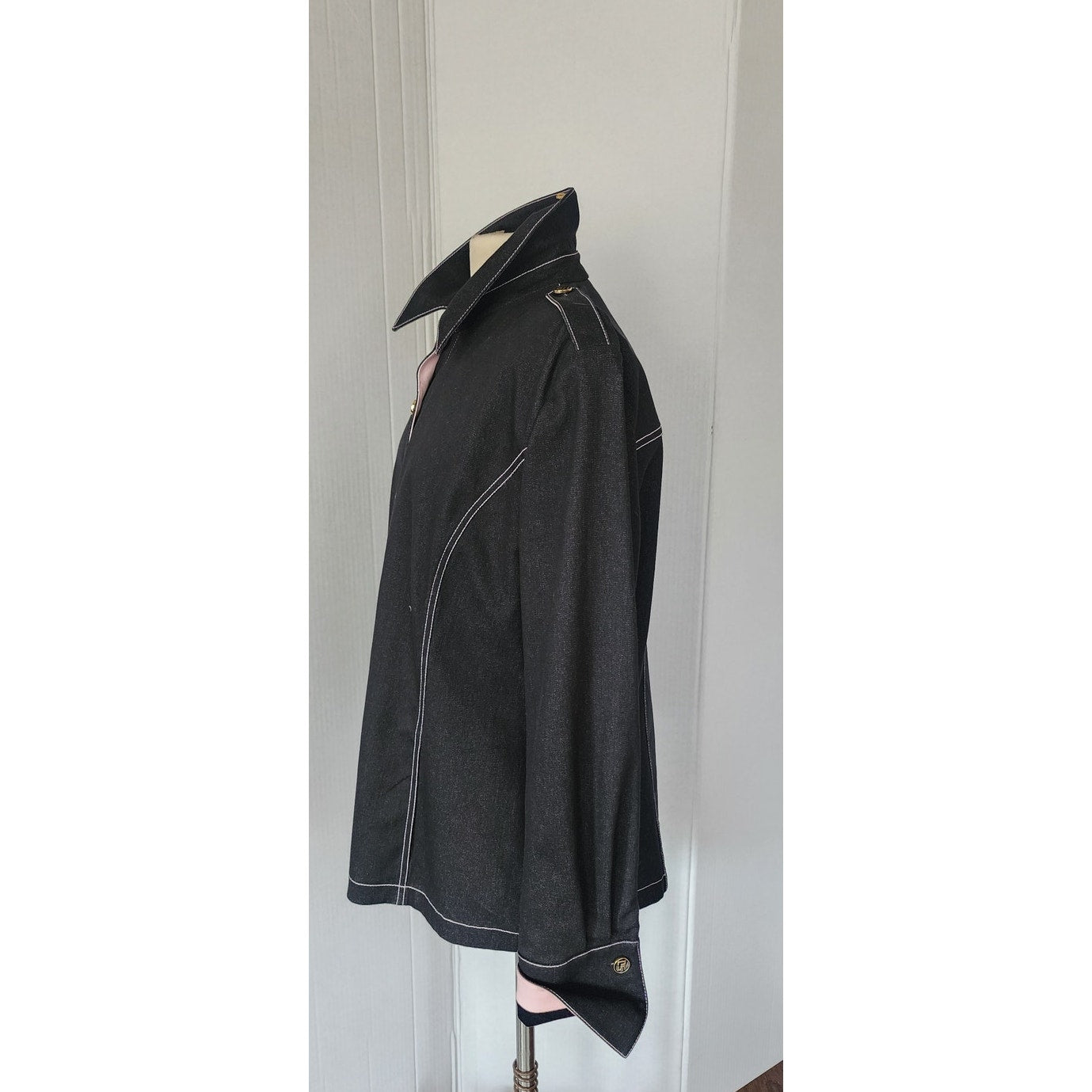 St John Sport Jacket Black Denim Button Down / Large